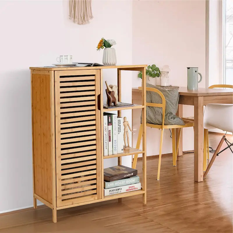 Costway Meuble de Salle de Bain sur Pied en Bambou avec Porte Simple & - Voir Détails