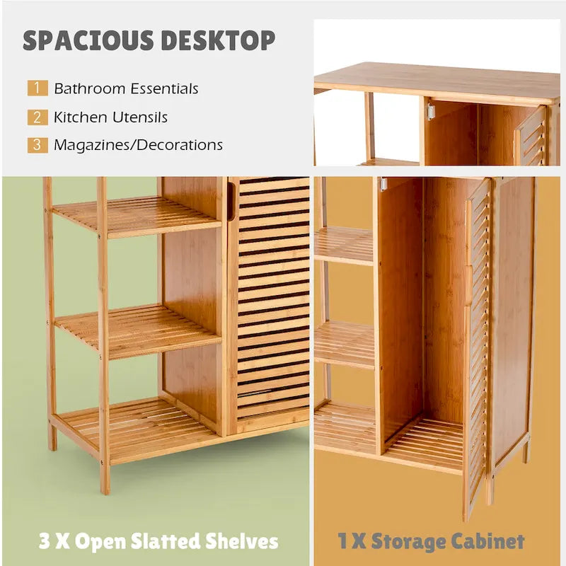 Costway Meuble de Salle de Bain sur Pied en Bambou avec Porte Simple & - Voir Détails