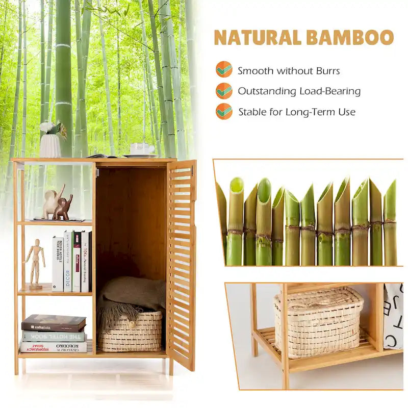 Costway Meuble de Salle de Bain sur Pied en Bambou avec Porte Simple & - Voir Détails