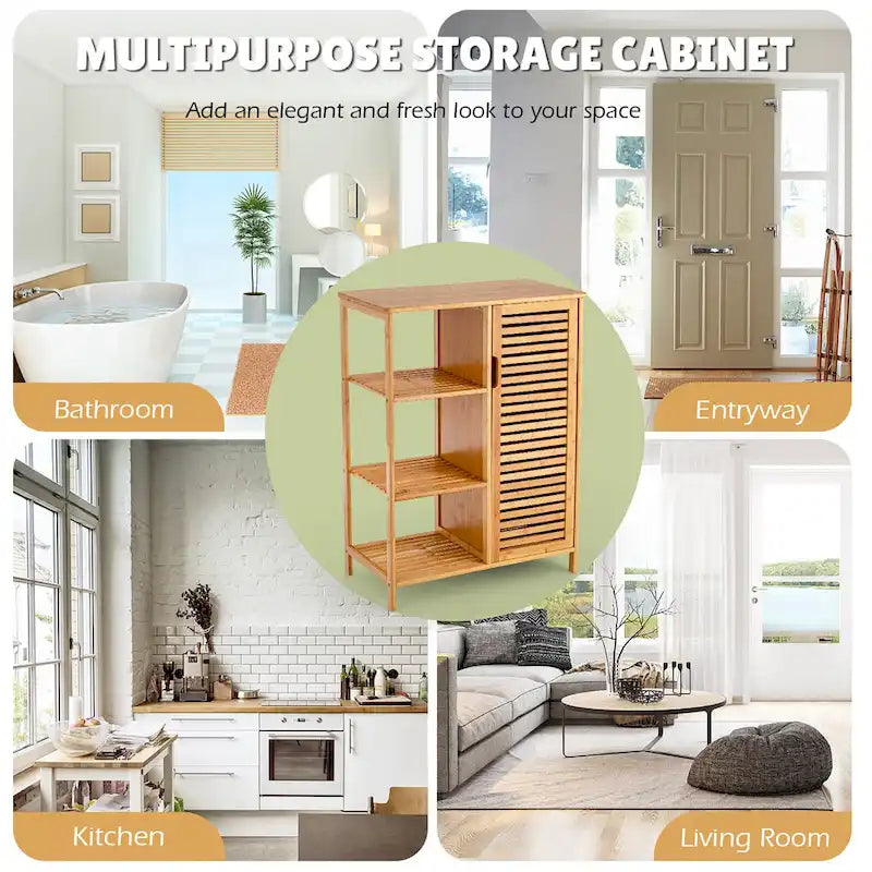 Costway Meuble de Salle de Bain sur Pied en Bambou avec Porte Simple & - Voir Détails