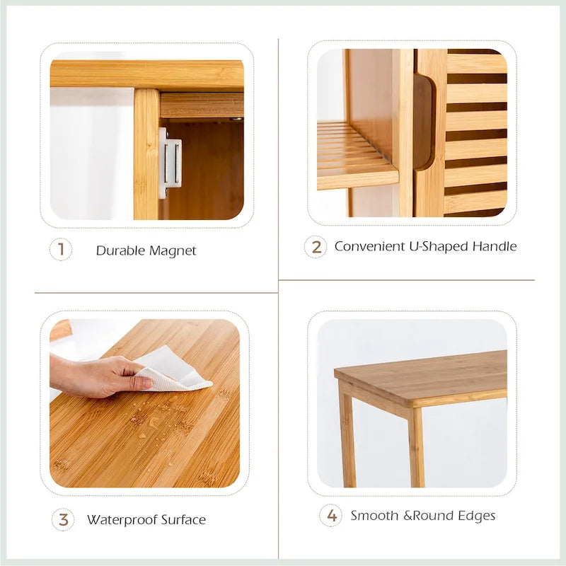 Costway Meuble de Salle de Bain sur Pied en Bambou avec Porte Simple & - Voir Détails