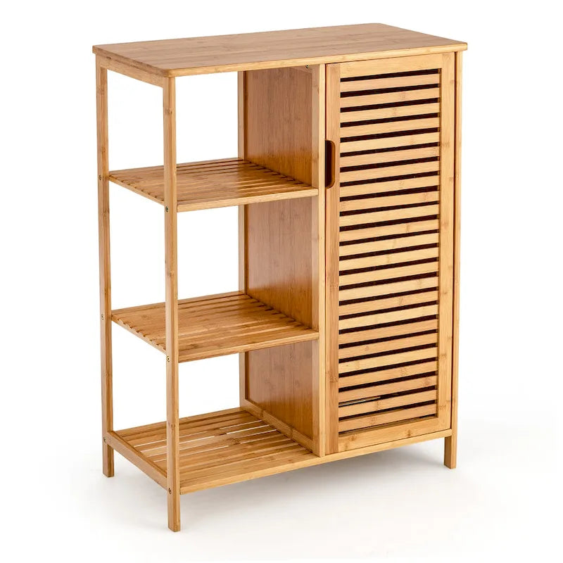 Costway Meuble de Salle de Bain sur Pied en Bambou avec Porte Simple & - Voir Détails