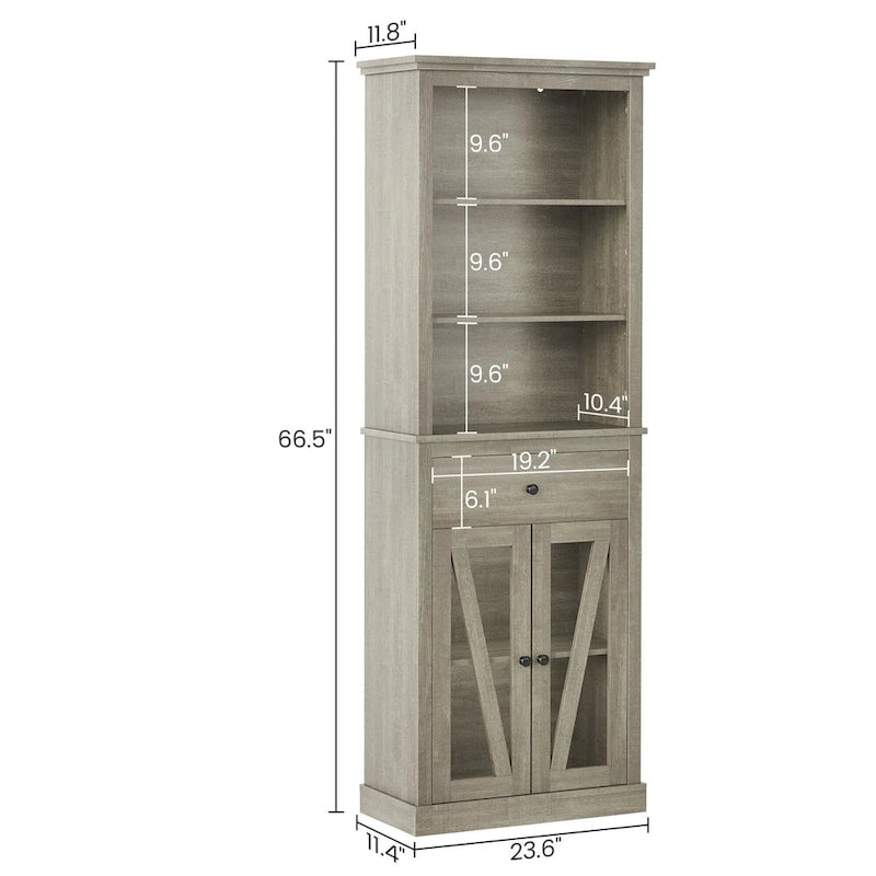 Meuble de rangement haut de 169 cm, Meuble de rangement de salle de bain avec 5 étagères et un tiroir