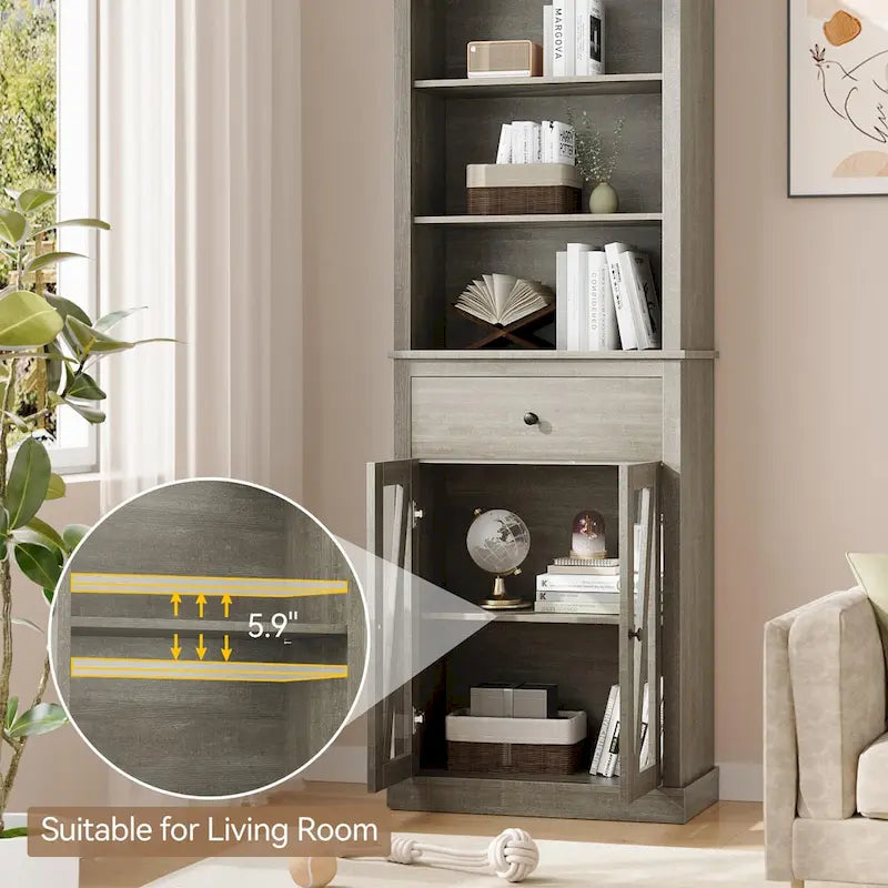 Meuble de rangement haut de 169 cm, Meuble de rangement de salle de bain avec 5 étagères et un tiroir
