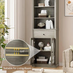 Meuble de rangement haut de 169 cm, Meuble de rangement de salle de bain avec 5 étagères et un tiroir