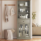 Meuble de rangement haut de 169 cm, Meuble de rangement de salle de bain avec 5 étagères et un tiroir