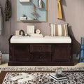 Solid Wood Storage Bench with 2 Drawers & 2 Cabinets, 42.5 Entryway Shoe Rack with Removable Cushion for Living Room Hallway