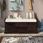 Solid Wood Storage Bench with 2 Drawers & 2 Cabinets, 42.5 Entryway Shoe Rack with Removable Cushion for Living Room Hallway