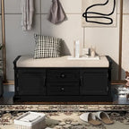 Banc de rangement en bois massif avec 2 tiroirs et 2 armoires, étagère à chaussures d'entrée de 108 cm avec coussin amovible pour salon et couloir