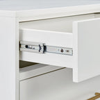 Table de chevet blanche à deux tiroirs de 25,75 po avec poignées dorées