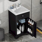 Meuble-lavabo de salle de bain de 50 cm avec vasque en céramique, meuble bas de salle de bain avec rangement à 2 niveaux et étagères