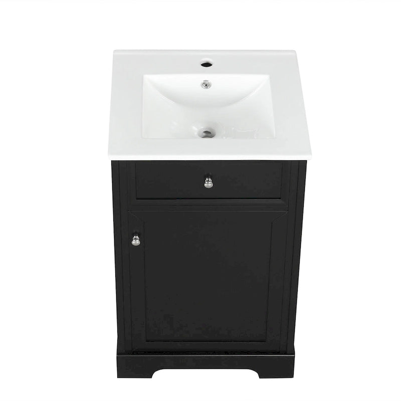 Meuble-lavabo de salle de bain de 50 cm avec vasque en céramique, meuble bas de salle de bain avec rangement à 2 niveaux et étagères