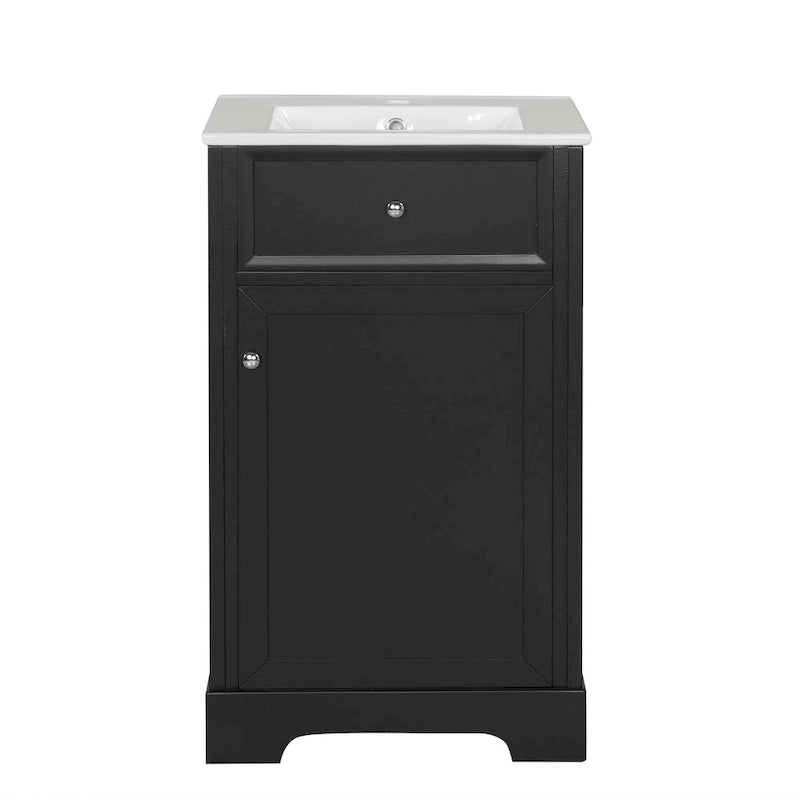 Meuble-lavabo de salle de bain de 50 cm avec vasque en céramique, meuble bas de salle de bain avec rangement à 2 niveaux et étagères