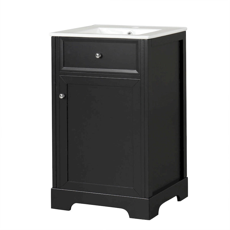 Meuble-lavabo de salle de bain de 50 cm avec vasque en céramique, meuble bas de salle de bain avec rangement à 2 niveaux et étagères