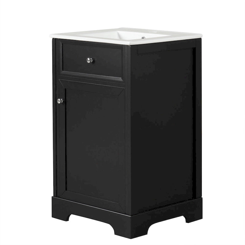Meuble-lavabo de salle de bain de 50 cm avec vasque en céramique, meuble bas de salle de bain avec rangement à 2 niveaux et étagères