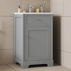 Meuble-lavabo de salle de bain de 50 cm avec vasque en céramique, meuble bas de salle de bain avec rangement à 2 niveaux et étagères