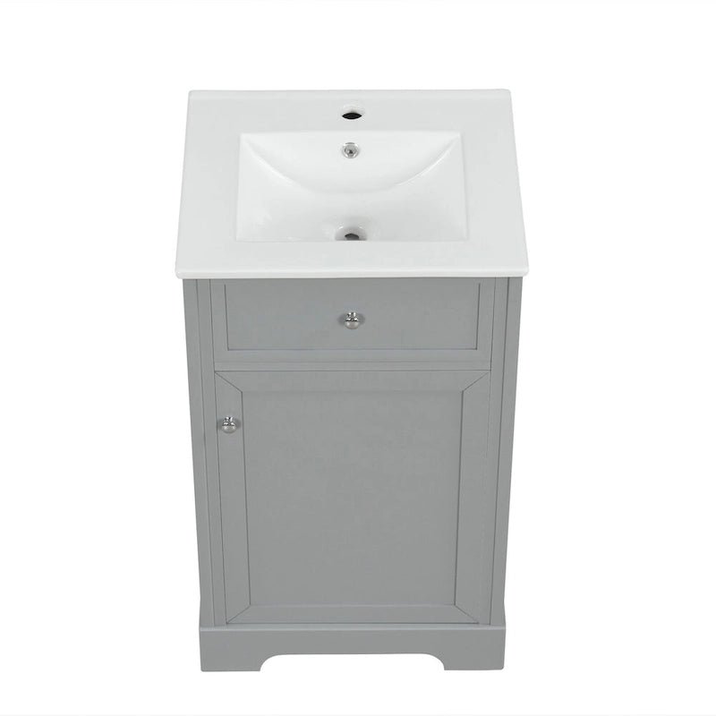 Meuble-lavabo de salle de bain de 50 cm avec vasque en céramique, meuble bas de salle de bain avec rangement à 2 niveaux et étagères