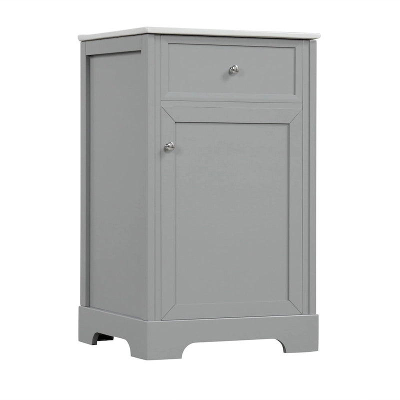 Meuble-lavabo de salle de bain de 50 cm avec vasque en céramique, meuble bas de salle de bain avec rangement à 2 niveaux et étagères