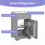 Meuble-lavabo de salle de bain de 50 cm avec vasque en céramique, meuble bas de salle de bain avec rangement à 2 niveaux et étagères