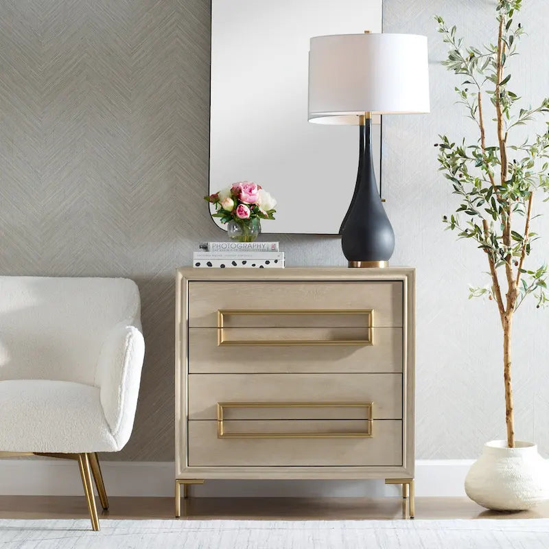 Commode d'appoint en bois à 4 tiroirs - 35 - Beige et doré