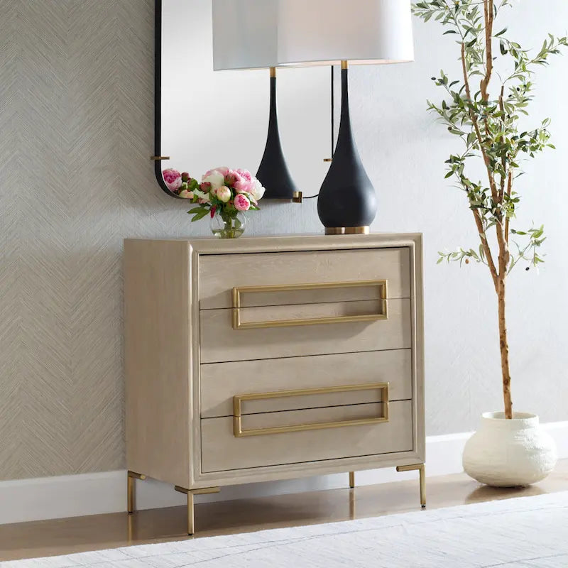 Commode d'appoint en bois à 4 tiroirs - 35 - Beige et doré