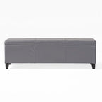 Banc de rangement ottoman Elias, cuir synthétique gris, détails surpiqués, 130 cm