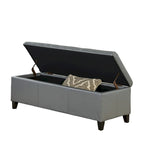 Banc de rangement ottoman Elias, cuir synthétique gris, détails surpiqués, 130 cm
