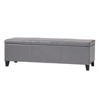 Banc de rangement ottoman Elias, cuir synthétique gris, détails surpiqués, 130 cm