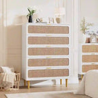 Commodes à 5 tiroirs en rotin pour chambre à coucher, couloir