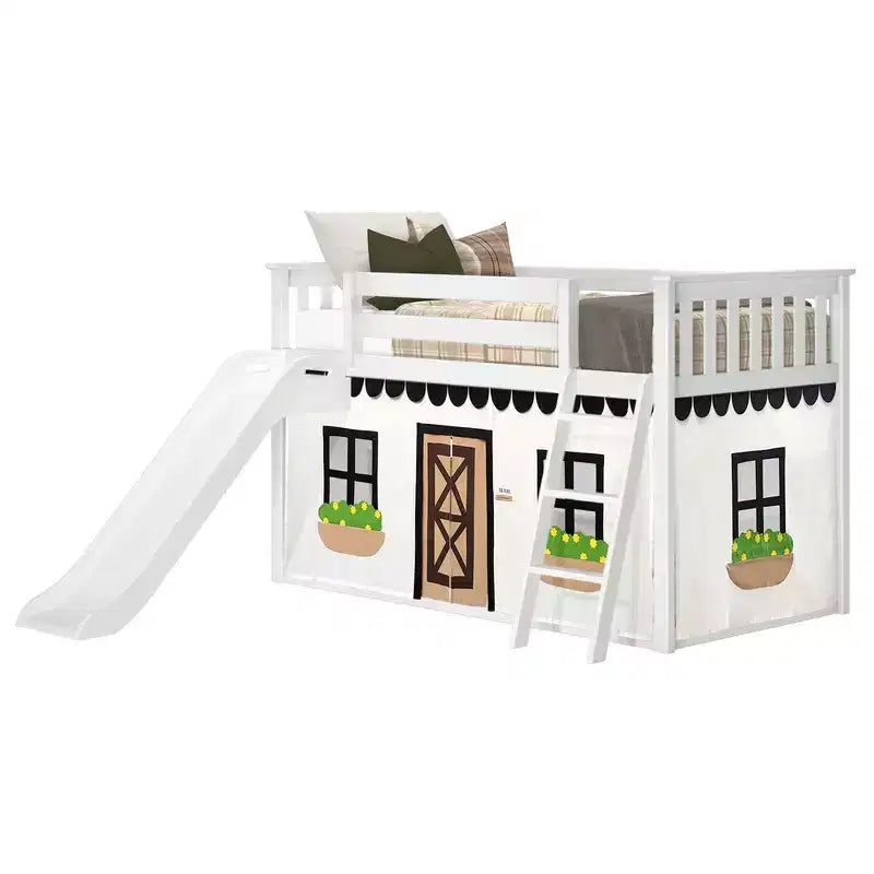 Lit superposé jumeau sur jumeau avec glissière facile et rideau de ferme noir et blanc