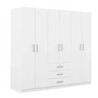 Armoire 6 portes en bois avec 3 grands tiroirs de rangement pour chambre à coucher