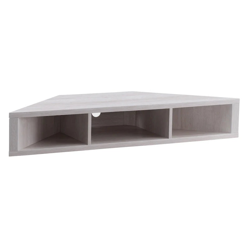 Meuble TV d'angle flottant 47", 3 étagères, style transitoire, fixation murale peu encombrante