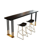 Table de bar rectangulaire de luxe en bois avec base luge dorée pour salle à manger