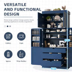 Garde-manger de cuisine autoportant 77H, armoire de rangement de style ferme avec étagères réglables, étagères de porte, tiroirs et casiers à vin - ModernLuxe
