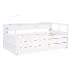 Lit de repos double XL Whisen en bois avec 2 lits gigognes, 3 compartiments de rangement, 1 lampe gratuite et port de chargement USB