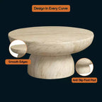 Table basse piédestal ronde en Fiberstone, table d'appoint sculptée pour l'intérieur et l'extérieur avec patins antidérapants