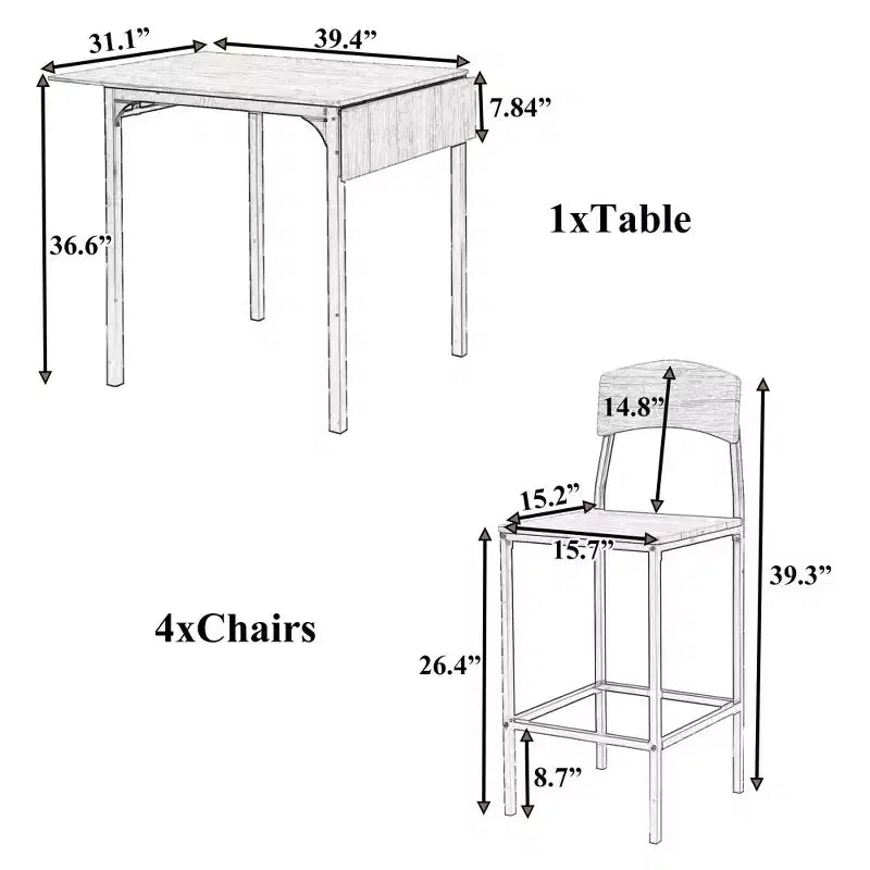 Ensemble de table à manger pliable à hauteur de comptoir Whisen Farmhouse 5 pièces avec chaises de salle à manger
