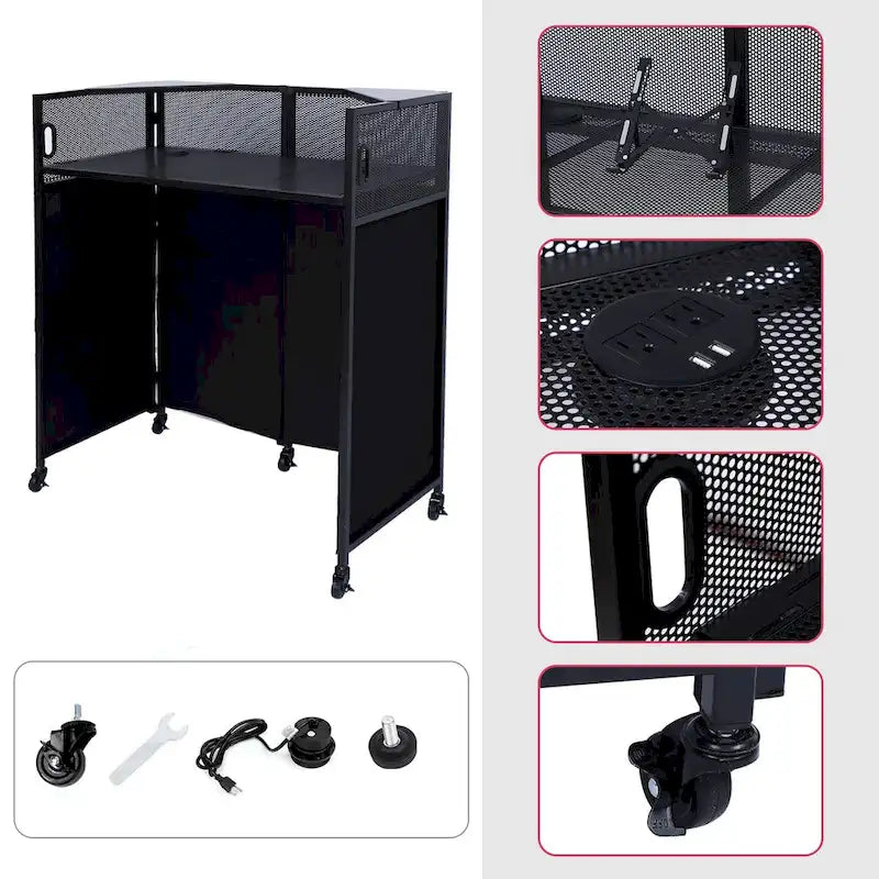 Table de DJ portable avec toiles lumineuses intégrées, étui de transport robuste et dimensions compactes de 40x20 pouces