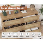 Commode en rotin pour chambre à coucher avec 6 tiroirs, 47 commode large moderne de style ferme, armoire de rangement en bois pour placard, salon, couloir