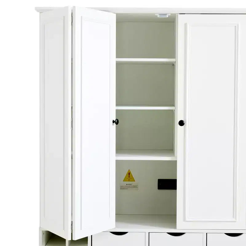 Garde-manger de cuisine autoportant Whisen de 180 cm de haut, grand buffet de salle à manger avec 4 portes pliantes, étagères, porte-bouteilles