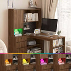 Bureau d'angle en L de 46 pouces avec bibliothèque et tiroirs