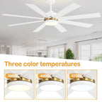 Ventilateur de plafond de 65 pouces à 8 pales noires avec lumière LED et télécommande