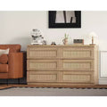 Commode en rotin pour chambre à coucher avec 6 tiroirs, 47 commode large moderne de style ferme, armoire de rangement en bois pour placard, salon, couloir