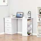 HOMCOM Bureau d'ordinateur moderne 47" pour la maison et le bureau, combo bibliothèque, table d'écriture, poste de travail avec 3 tiroirs et étagère de rangement - Blanc