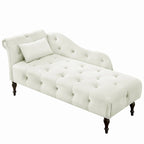 Chaise longue moderne de 154 cm avec revêtement en velours, boutons capitonnés, pieds en bois massif et clous de tapissier