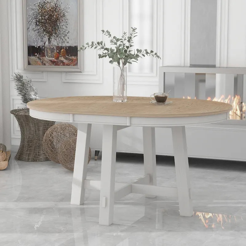 Table de salle à manger ronde extensible de style ferme avec 16 rallonges en bois