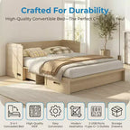 Lit escamotable convertible Queen Size Mjkone avec matelas, chargement USB, tiroirs de rangement