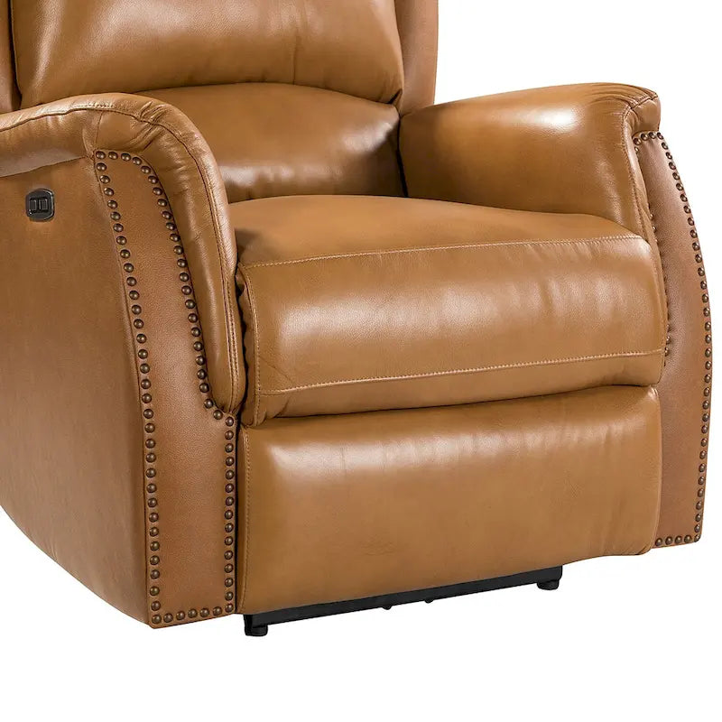 Fauteuil inclinable électrique en cuir véritable avec port USB – Ensemble de 2 fauteuils à oreilles cloutés