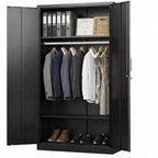 Armoire de rangement 72 po avec serrure, armoires de rangement de garage en métal noir avec étagères réglables et tringle à vêtements, armoire de rangement en métal pour la maison, la chambre