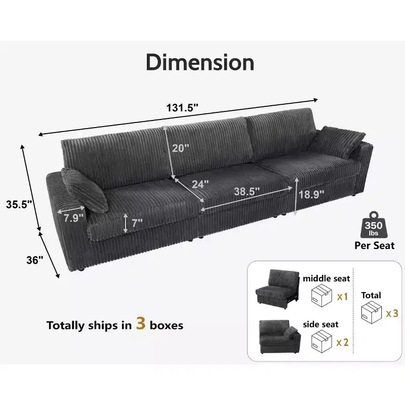 Canapé d'angle modulaire en velours côtelé Dyonery avec housses lavables